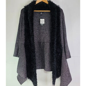 Lauren Michelle Silver Black Sparkly Fuzzy Trim Cardigan Size Medium Party